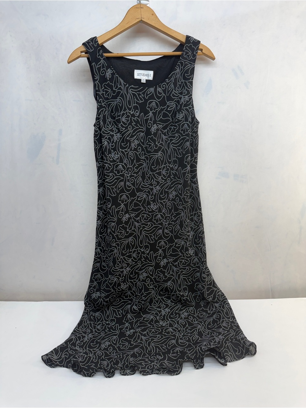 Studio I Black Maxi Dress with Light Gray Floral Outline